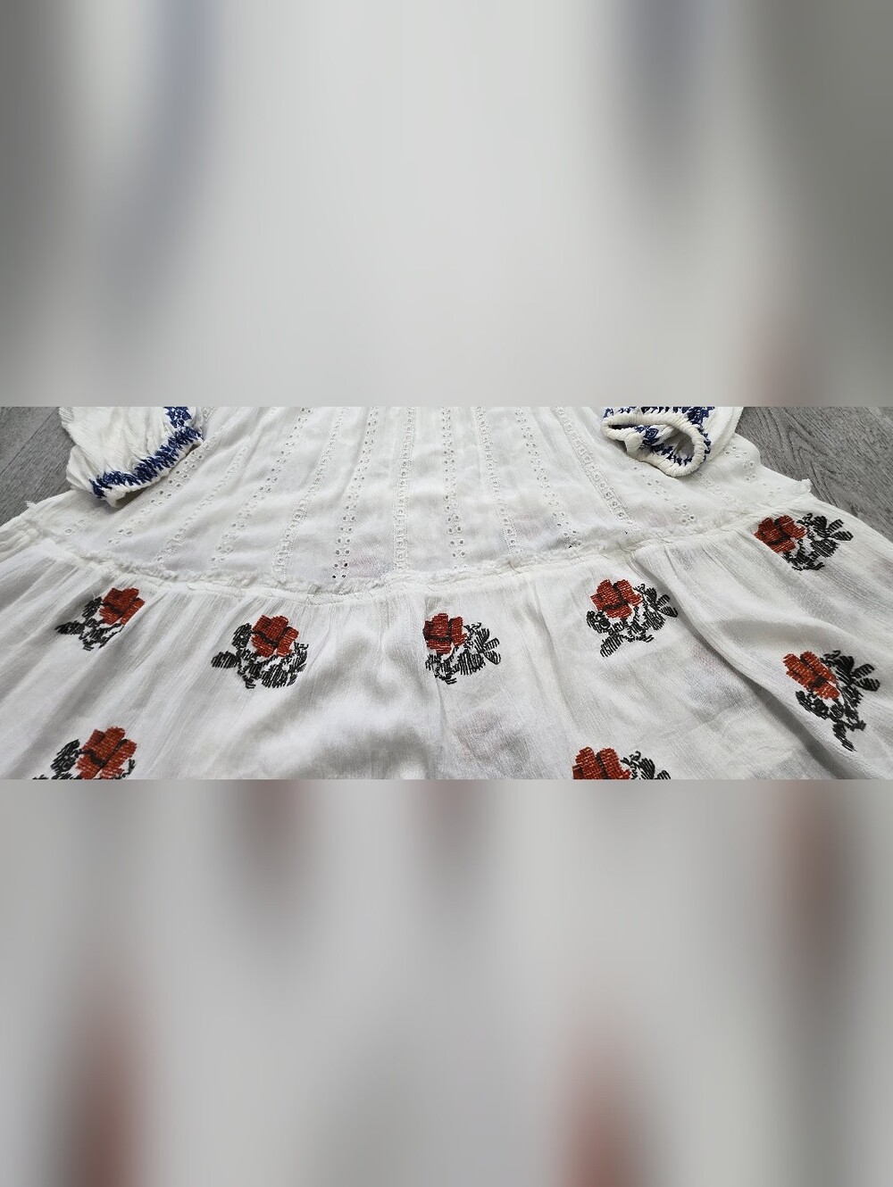 Free People Wild Horses Embroidered Mini Dress Medium White Blue Boho - Picture 11 of 15